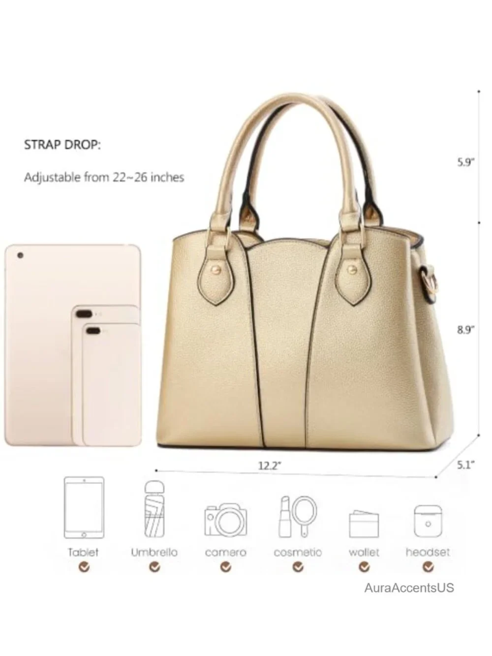 Women's Vegan Leather Crossbody Tote Satchel with Shoulder Strap Handbag